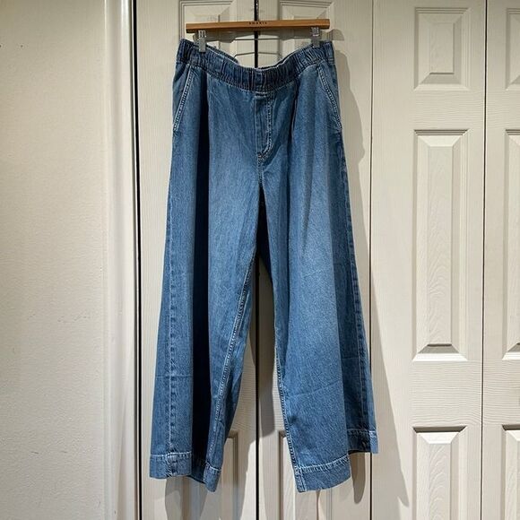 NWOT GAP UltraSoft Pleated Easy Baggy Jeans Drapey Tencel Wide Leg Elastic Waist - Picture 5 of 11